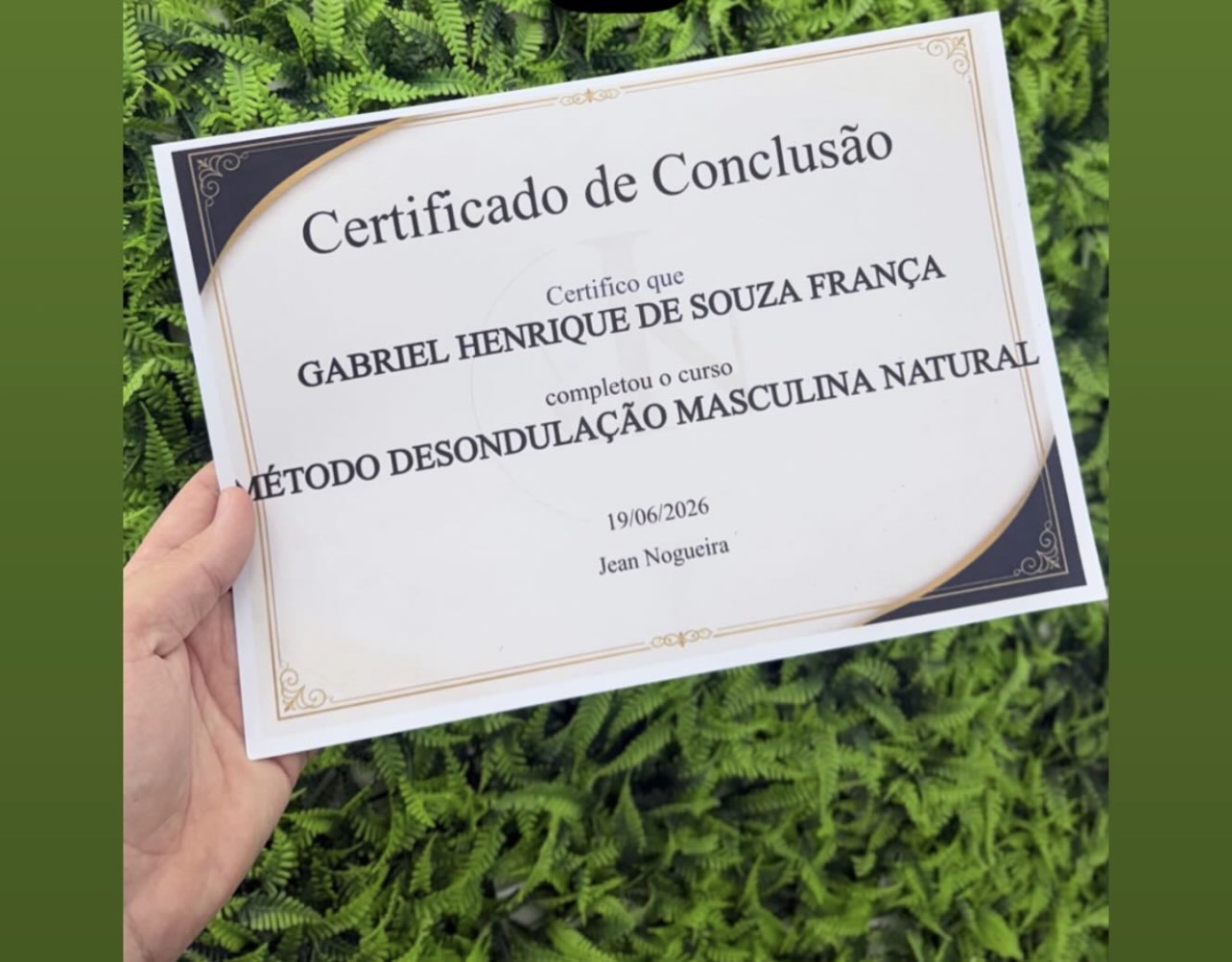 Certificado de conclusão de Gabriel Henrique - Método Desondulação Masculina Natural